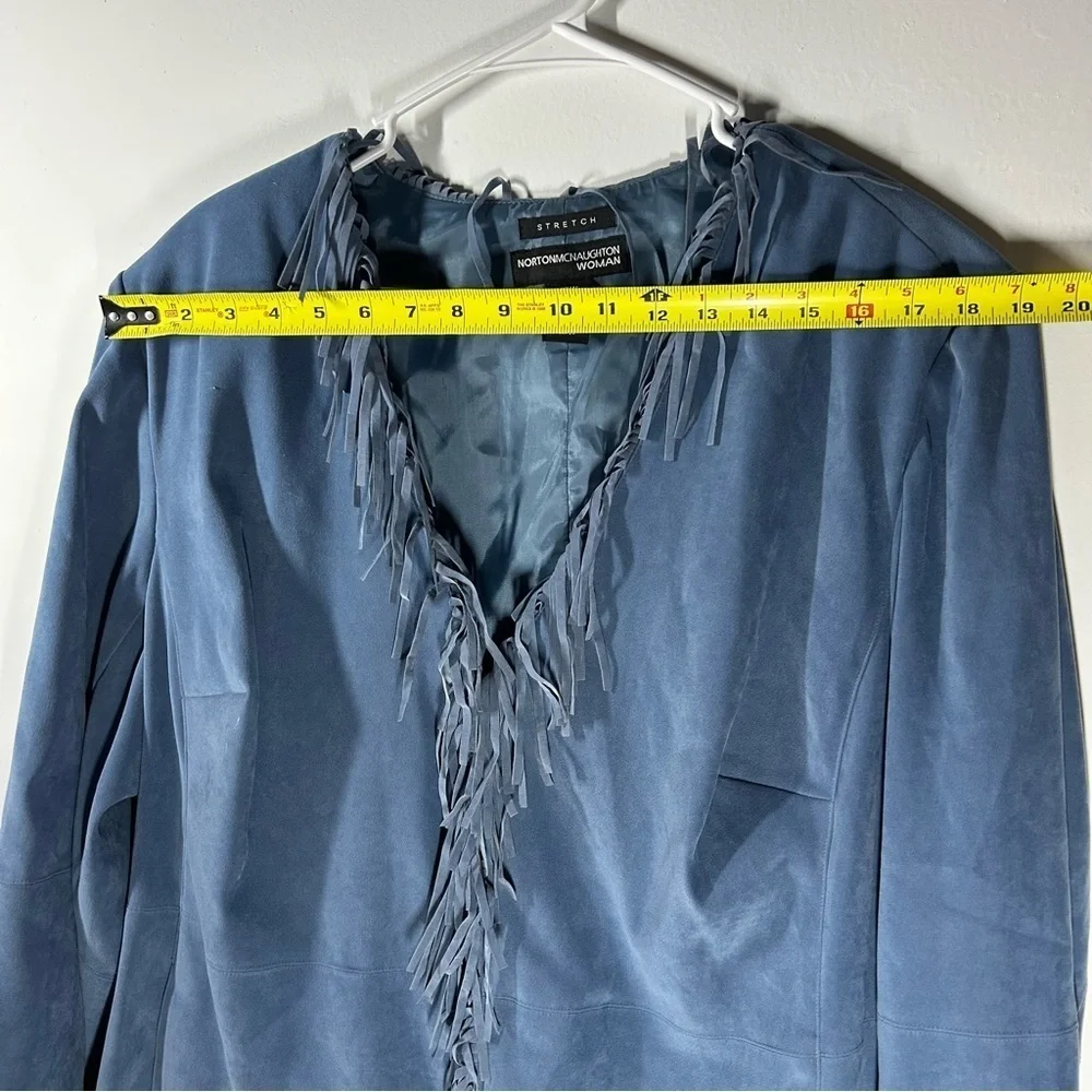 NortonMcnaughton Blue Women's Open Front Blazer Light Jacket Fringe 18W - Picture 7 of 7